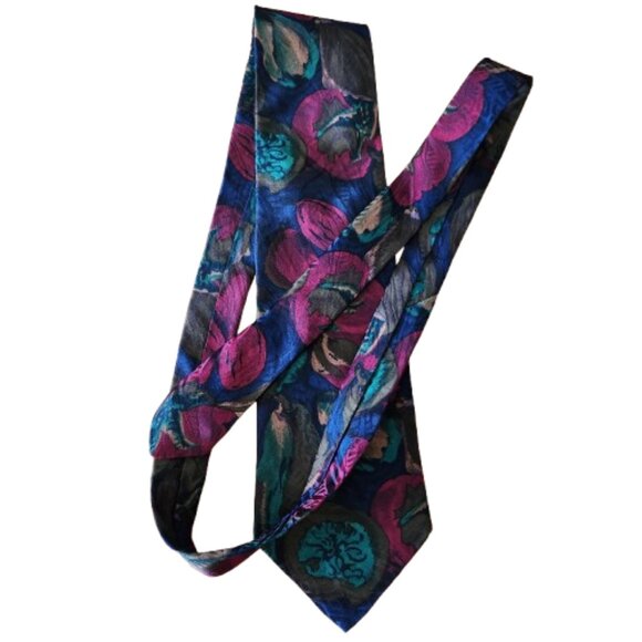 Vintage Hyde Park Silk Tie Bold Abstract Floral Print 100% Silk Made in Canada - Picture 5 of 5